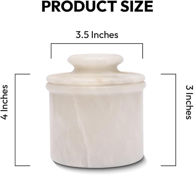 Butter Crock – French Butter Keeper with Lid, Countertop Butter Dish, Handcrafted Cloudy White Marble Housewarming Gift for Kitchen & Home