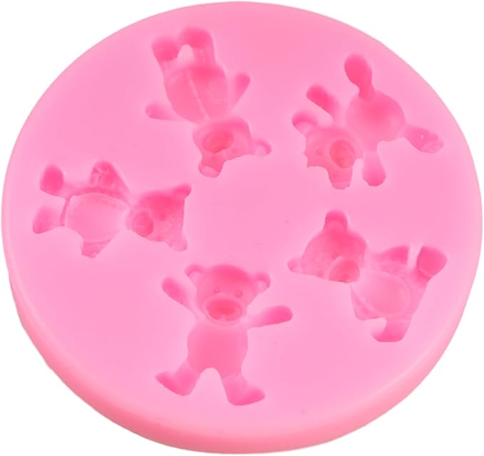 Bear Silicone Mold Valentine’s Day Fondant Molds Cute Bear Chocolate Fondant Mold for Chocolate Candy Gum Paste Cupcake Topper Polymer Clay Cake Decorating Set of 4