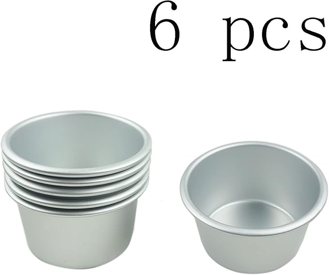 6 Packs Popover Pan, Large Individual Muffin Mold, Aluminium Pudding Cup, Chocolate Molten Mould, Raspberry Souffle Baking Maker, Brownie Tumbler -for Pie, Egg Tart, Cake (Size 3.4"x 2")