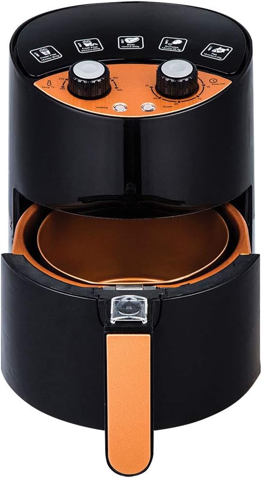 Copper Chef 2 QT Air Fryer - Turbo Cyclonic Airfryer With Rapid Air Technology For Less Oil-Less Cooking. Includes Recipe Book (Black)