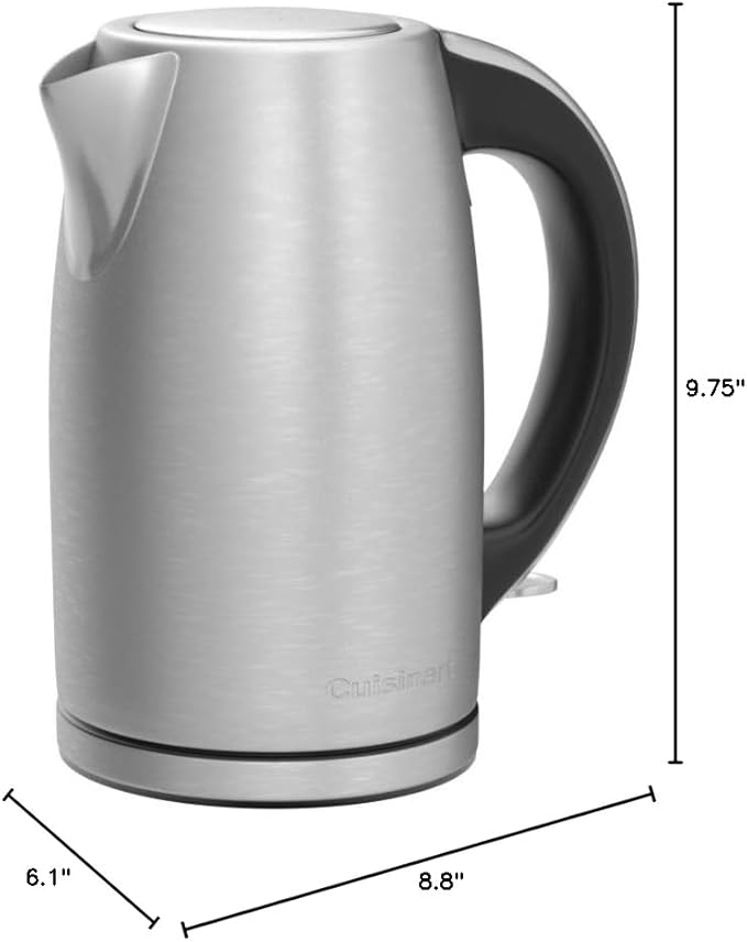 Cuisinart 1.7-Liter Electric Kettle, Cordless Electric Tea Kettle, 1500-Watts for Fast Heat-Up of Water, Stay Cool Nonslip Handle, Auto Shutoff, Removable Filter, JK-17P1, Stainless Steel