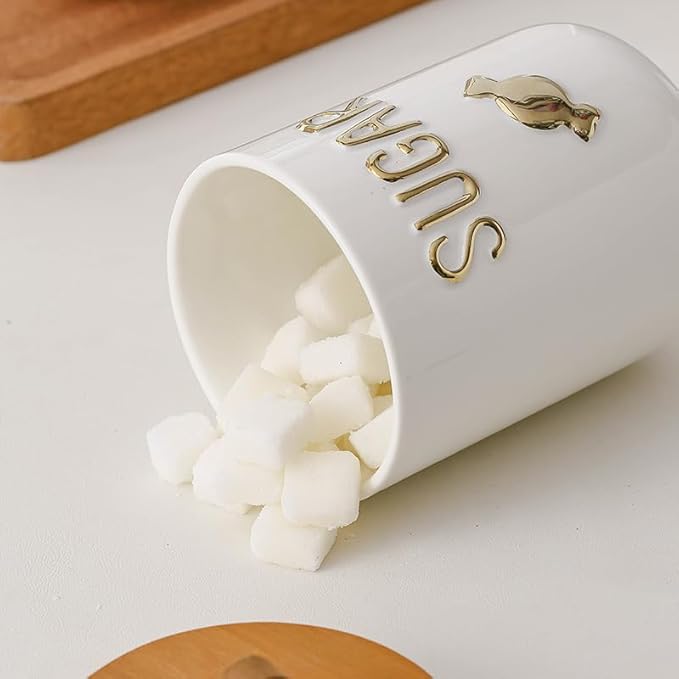 Ceramics Sugar Container, Sugar Bowl with Airtight Lids, Simple Style Kitchen Canisters for Countertop, White Sugar Storage Canisters(27.05oz/800ml)