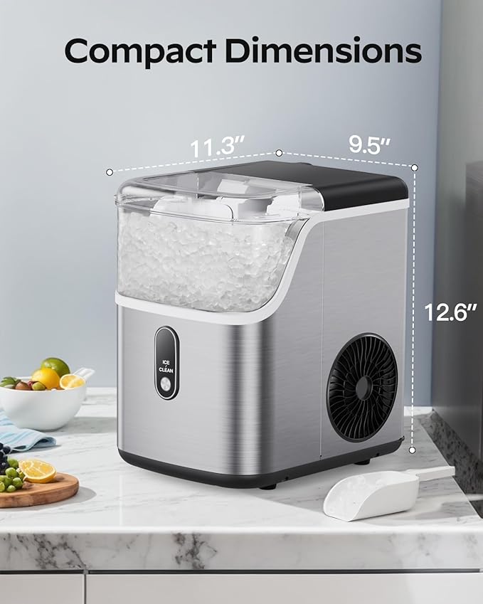 Totnz Nugget Ice Maker Countertop, Chewable Pellet Ice Machine with 33lbs Daily Produce, Pebble Ice Maker for Home Kitchen Office