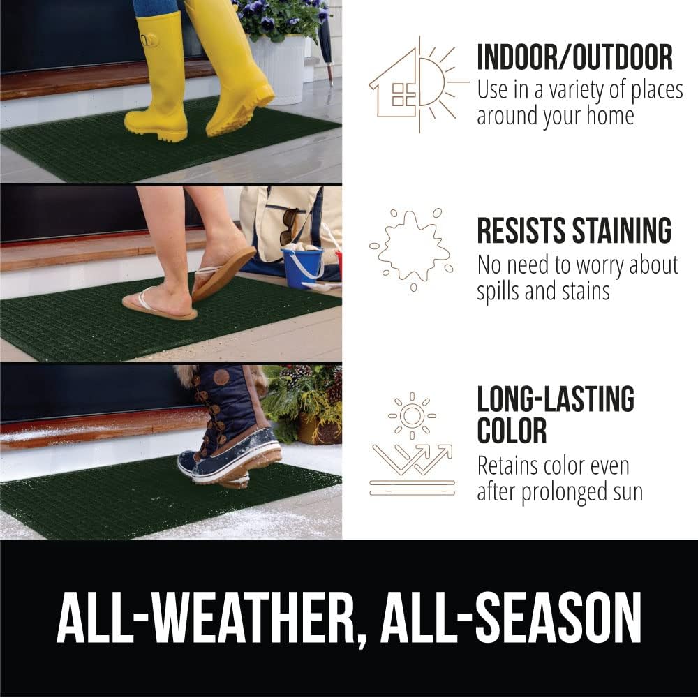 GORILLA GRIP Front Door Mat, Indoor Outdoor Ultra Absorbent HydroAbsorb Doormat, Absorbs Up to 1.7 Cups of Water, Stain and Fade Resistant, Rubber Backing Doormats, Captures Dirt, 29x17 Green
