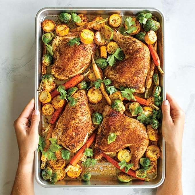 Nordic Ware Naturals Half Sheet - USA Made Aluminum Commercial Quality Sheet Pan for Baking or Roasting, Encapsulated Galvanized Steel Rim Prevents Warping, 1-Pack