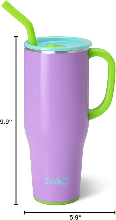 Swig Life 40oz Mega Mug, 40 oz Tumbler with Handle and Straw, Cup Holder Friendly, Dishwasher Safe, Extra Large Insulated Tumbler, Stainless Steel (Ultra Violet)