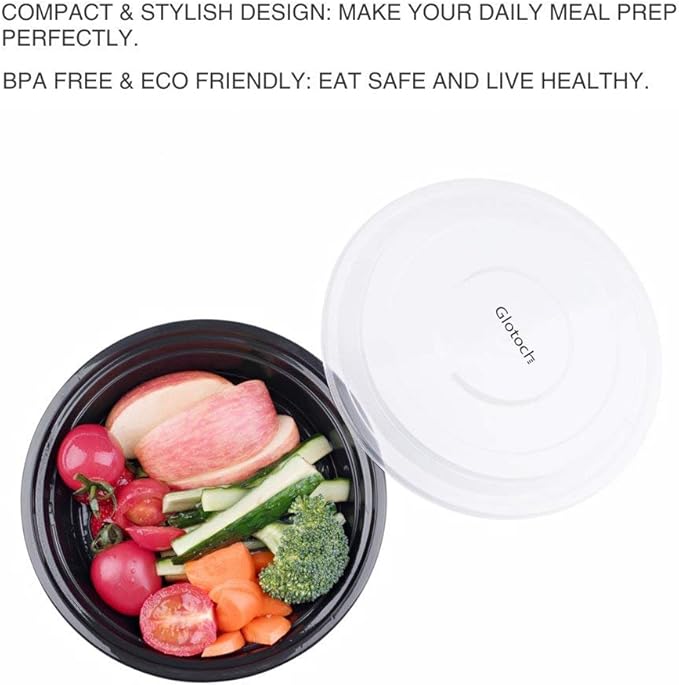Glotoch Meal Prep Container, 50 Pack 24 OZ To Go Containers,Round Plastic Food Storage Containers Set with Lids - Microwave, Freezer & Dishwasher Safe,Eco-Friendly, BPA-Free, Durable & Stackable