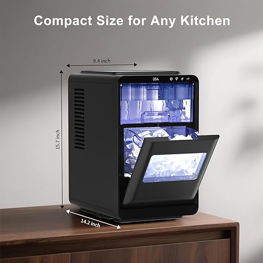 Crescent ice Cube Machine 35Lbs/24H, 16Pcs in 12Mins ,Timer Portable Ice Maker for Home/Office/bar/Party(1, Black, 2.2L)
