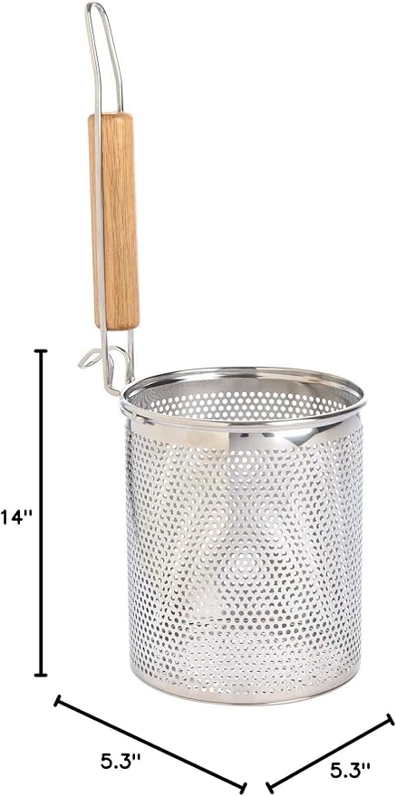Helen’s Asian Kitchen Deluxe Spider Strainer | Heavy-Duty Stainless Steel Basket with Sustainable Wood Handle for Deep Frying and Large Batch Cooking