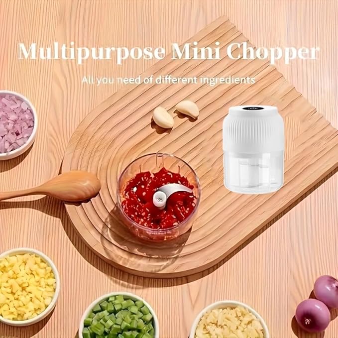 Electric Garlic Chopper,Mini Portable Veggie Cutter,Upgrade Electric Mini Garlic Chopper Set,Vegetable Chopper and Spiralizer with Container and Lid,USB Rechargeable (White)