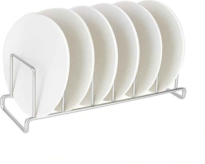 IMEEA Plate Rack 304 Stainless Steel, Vertical Dish Organizer for Cabinet & Countertop, Holds 6 Plates (8–10 Inch), 12 x 3.9 Inch Metal Dish Holder 