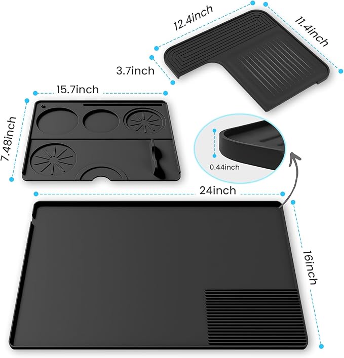 Silicone Coffee Maker Mat for Ninja Luxe ES601 & ES701: 3-in-1 Top Mat + 24"x16" Coffee Bar Mat + Espresso Tamping Mat β Food-Grade Silicone, Waterproof, Non-Slip, Heat-Resistant Coffee Accessories