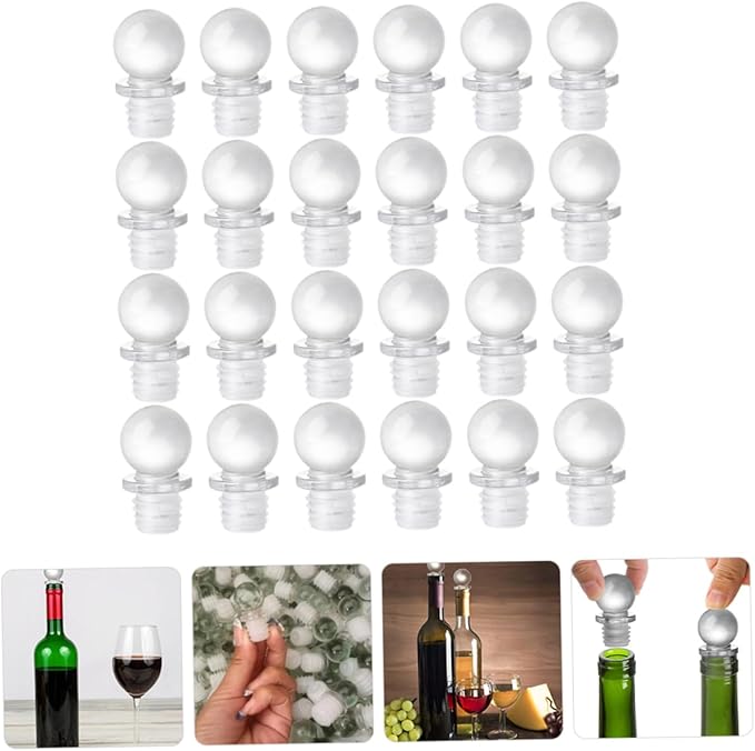 COLLBATH 24pcs Glass Ball Stopper Wine Bottle Stoppers Caps Keeper Portable for Bottles