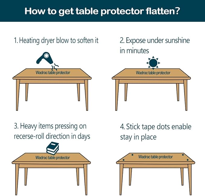 Wadrac Multisize Small PVC Clear Desk Cover Top Protector-12x22 inch Water Resistant Anti Scratch Plastic Cloths Rectangular Vinyl Non-Slip Desk Pad for Bedside Table/Ofiice Writing Night Stand Desk