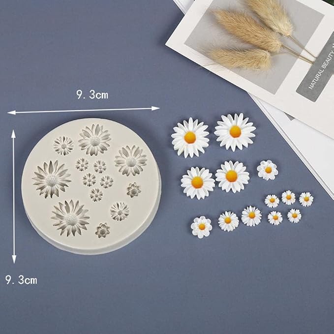 Grey Cute Flower Silicone Molds Daisy Shape Fondant Candy Mould Mini Flower Chocolate Mold for Cake Decoration Cupcake Topper Fudge Polymer Clay,Pastry and Baking Molds,Fondant and Gum Paste Molds