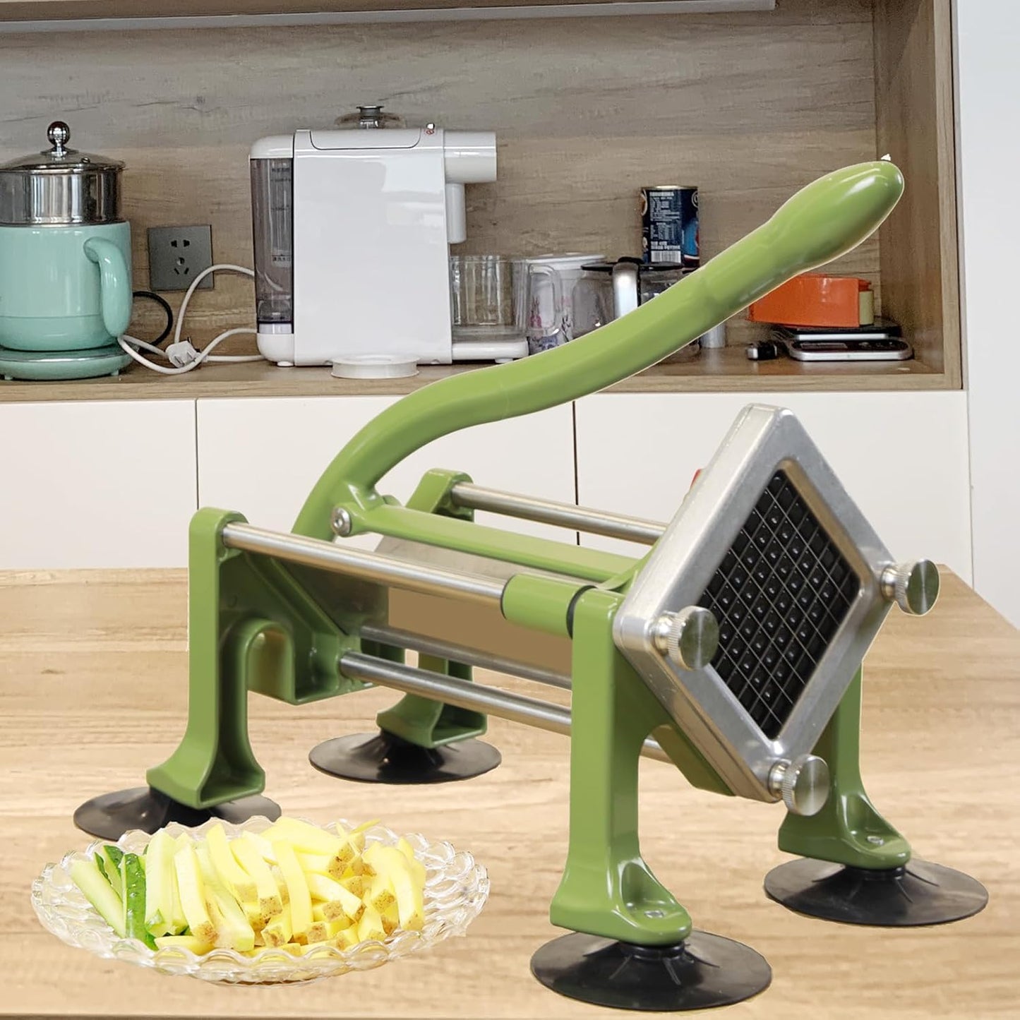 Commercial French Fry Cutter Stainless Steel.Potato Cutter for French Fries with 1/4Inch Blade, Commercial French Fry Cutter Manual Potatoes Cutting Machine with Suction Feet.