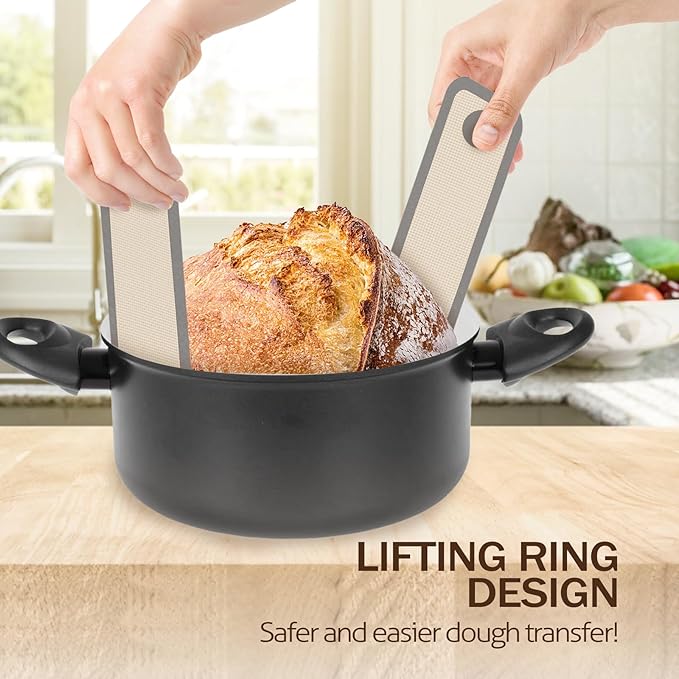 Silicone Bread Sling Oval and Round, 2 PCS Nonstick&Reusable Bread Baking Mats, Easy-To-Clean Dutch Oven Liners, Sourdough Bread Baking Supplies (2Pack Round, Gray)