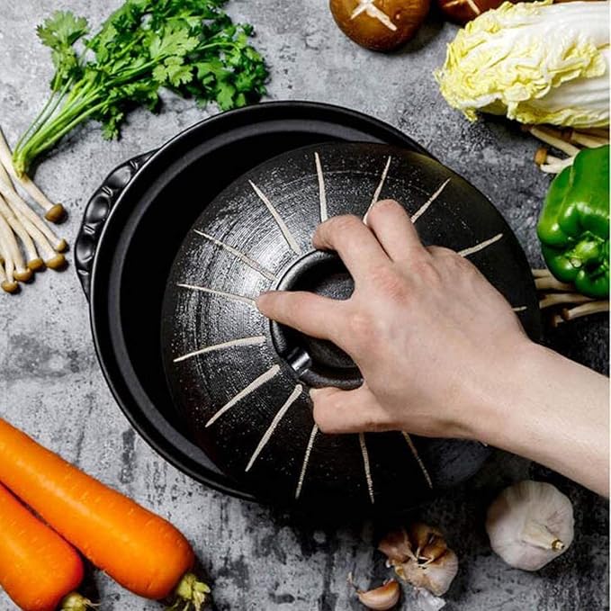 Round Casserole Dish Heat-Resistant Ceramic Casserole With Lid Soup Pot With Soup Pot Oil-Free Saucepan Japanese Donabe Hot Pot With Brushstroke Saucepan With Slow Stew W,A-2.8L
