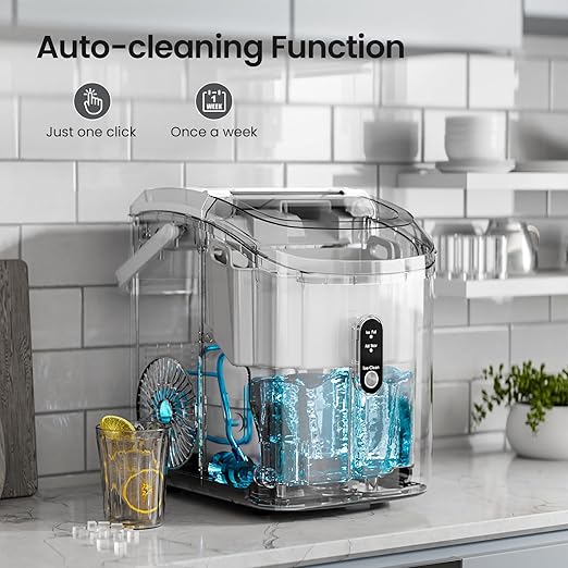 AGLUCKY Nugget Ice Makers Countertop,Portable Pebble Ice Maker Machine with Chewable Ice,One-Click Operation,Self-Cleaning for Home/Office(Black)