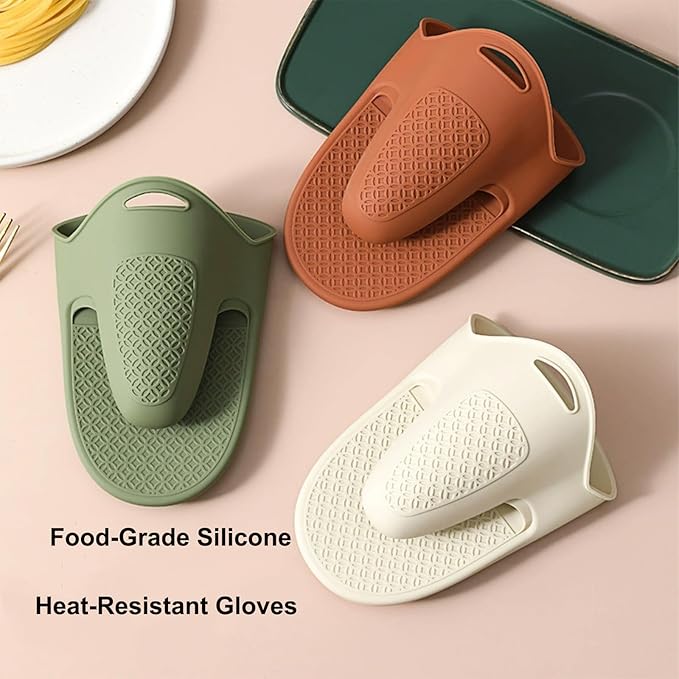Silicone Oven Mitts, Heat Resistant Waterproof Baking Mitts,Food Grade Material Kitchen Mitts 2PCS for Cooking ( -40°-230°) (Beige)