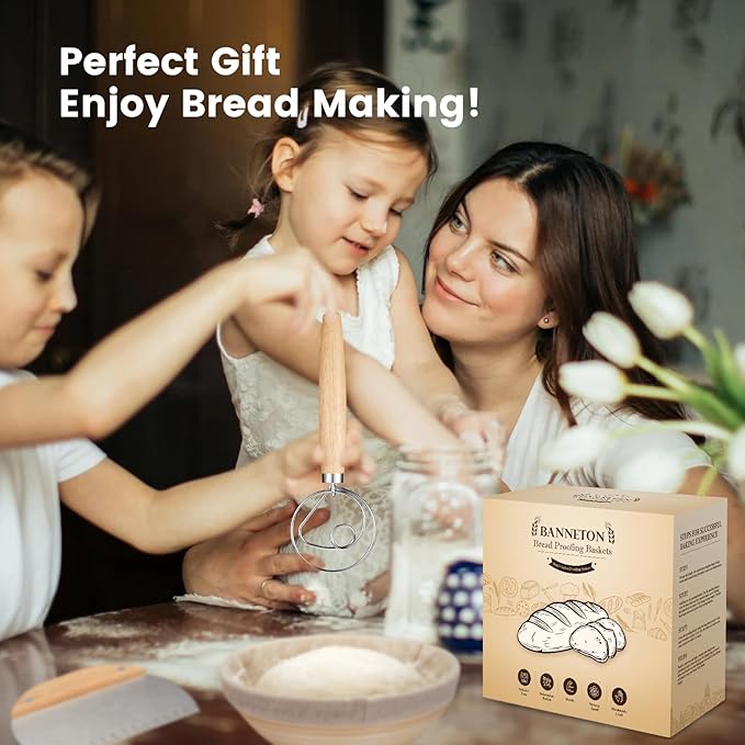 Banneton Bread Proofing Baskets and Sourdough Bread Baking Supplies - Sourdough Starter Kit 10" Oval Set of 2, 6 Accessories