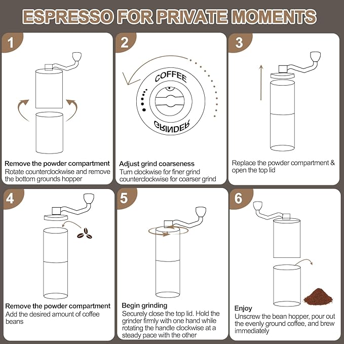 Non-Detachable Manual Coffee Grinder with 25 Level Stainless Steel Conical Burr Portable Aluminum Coffee Bean Grinder Gift Set Suitable for Moka Pot Espresso Pour Over Easy Cleaning with Brush