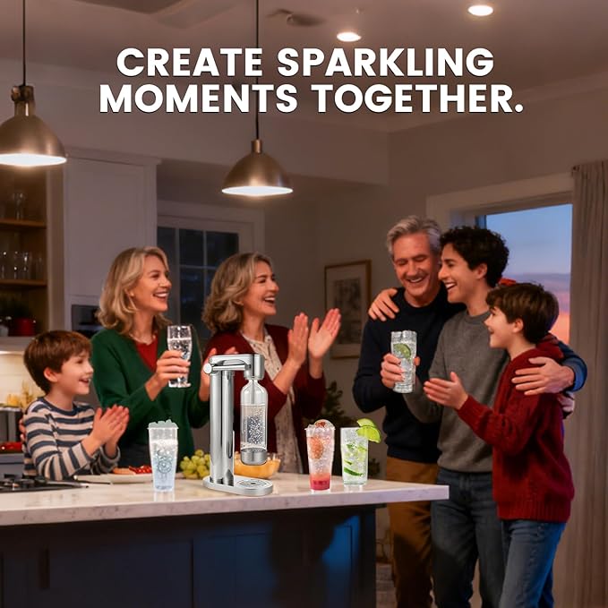 Soda Maker Sparkling Water Maker, Manual Stainless Steel Carbonation Machine for Home, Compatible with 60L Threaded COโ Cylinders (Not Included), Water Carbonator with BPA free PET Bottle