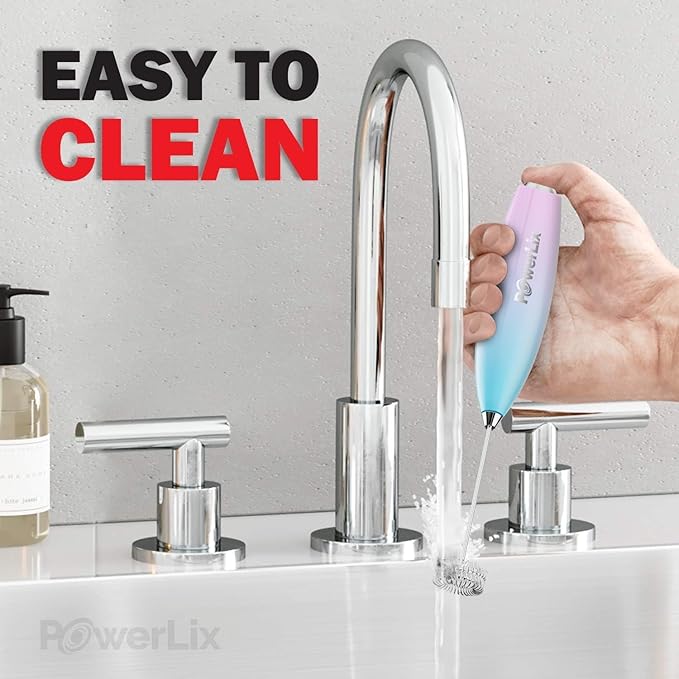 PowerLix Powerful Handheld Milk Frother With Stand Battery Operated Foam Maker Frother Wand For Coffee (Lake blue)