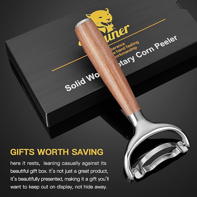 KULUNER Durable Stainless Steel Corn Peeler with Polished Wood Handle Corn on the Cob Stripper Kernel Remover Easy Use Corn Kernel Cutter Kitchen Gadget(Rosewood)