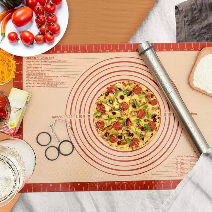 Extra Thick Silicone Pastry Mat Large for NonStick Silicone Baking Mat with Measurement,for Kneading, Fondant/Counter Pad, Dough Rolling, Silicon Cookie Sheet, Pie Crust Bake(16×24, Red)