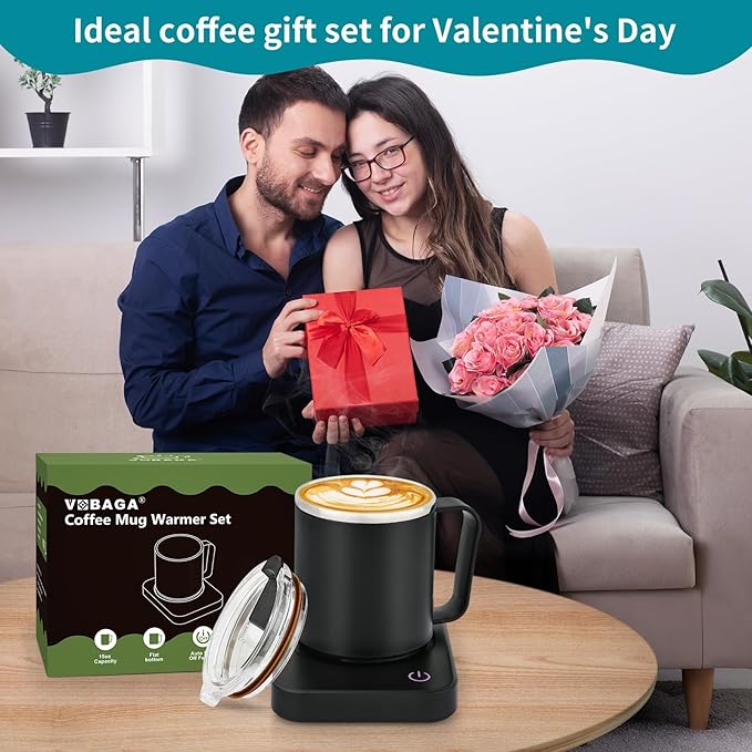 VOBAGA Coffee Mug Warmer & Mug Set for Desk - Auto Shut Off & 3 Heat Settings, Includes 15oz Stainless Steel Mug, Smart Coffee Cup Warmer, Home Office Essentials Coffee Set(Mug Included)