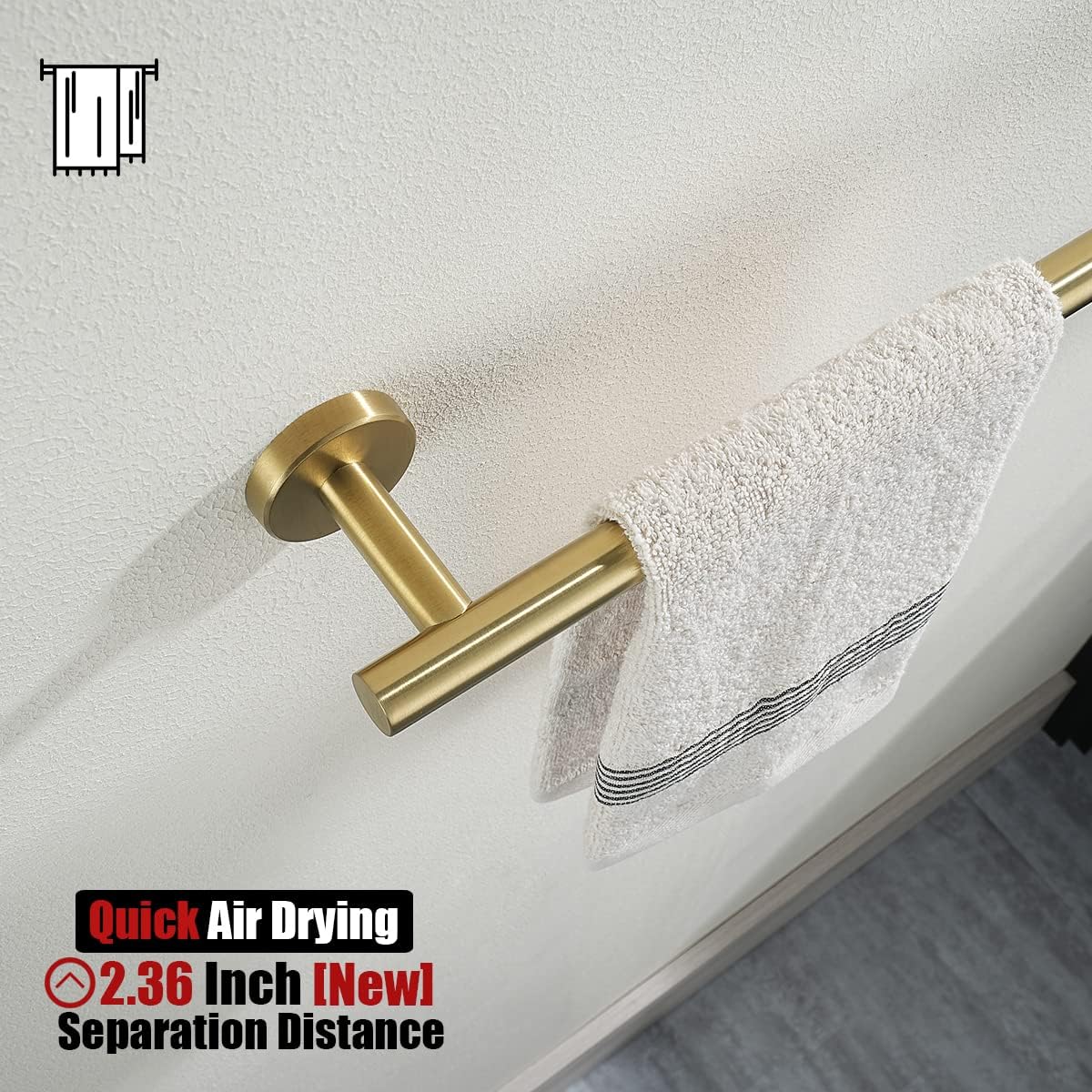 JQK Bathroom Towel Bar, Brushed Gold 12 Inch 304 Stainless Steel Thicken 0.8mm Towel Rack, Towel Holder Wall Mount, Useable Length 9 Inch TB110L9-BG