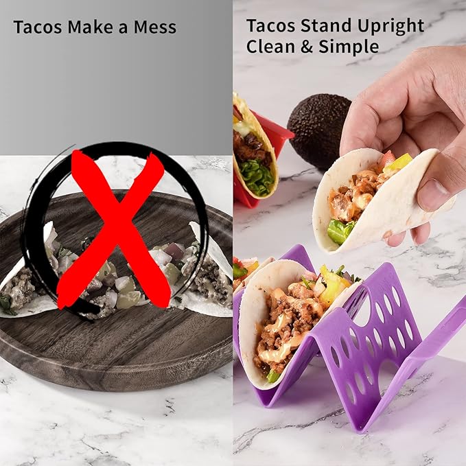 Taco Holders Set of 12, Taco Bar Serving Set for a Party, Large Taco Trays, Taco Holder Stand for Hard or Soft Taco, Taco Plate, Taco Tuesday Night, Taco Rack