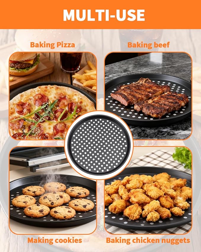 3 PCS Nonstick Pizza Pan with Holes,10/11/12 In Perforated Carbon Steel Pizza Tray for Oven, Round Bakeware Pizza Tray for Home Restaurant Kitchen