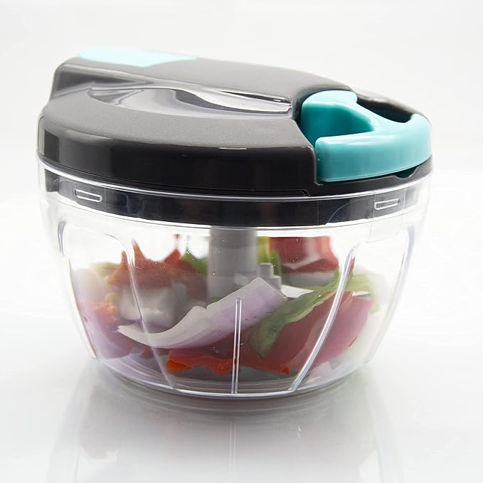 Multi-Function Manual Food Processors & Chopper with Cover and Handle, Garlic Press Vegetable Chopper Shredder,Suitable for Onions Garlic Carrots Gingers Peppers Fruits,Ideal Gift for Kitchen(Blue)