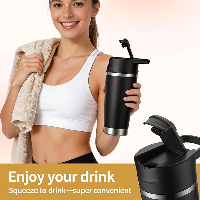 Portable Personal Blender 20oz Vacuum Cup Cordless Blende for 120 Watt Rechargeable Personal Size blender With Stainless Steel Bottle Ideal For-Shakes and Smoothies, BPA Free (Black)