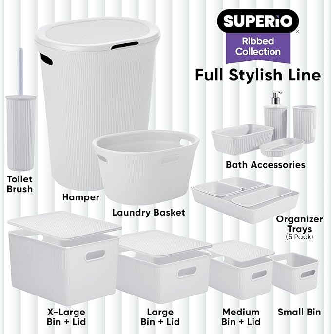 Superio Decorative Plastic Toilet Bowl Brush and Holder Set, Cleaner Scrubber for Bathroom (2, Smoke White)