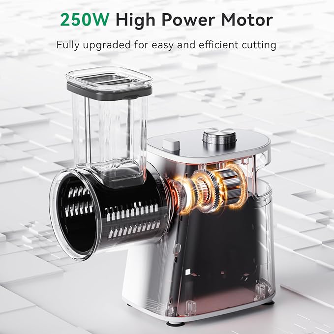Electric Cheese Grater Upgraded, 250W Electric Slicer Shredder, Automatic Cheese Shredder, Electric Salad Machine for Fruits, Vegetables, Cheeses,Salad Maker With 5 Different Shapes of Blades
