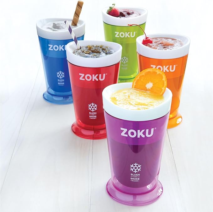 ZOKU Original Slush and Shake Maker, Slushy Cup 2 Pack for Quick Frozen Homemade Single-Serving Slushies, Fruit Smoothies, and Milkshakes in Minutes, BPA-free, Red/Blue Set of 2