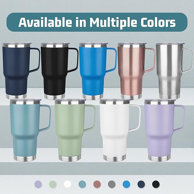 20oz Stainless Steel Insulated Tumbler with Handle, Double Wall Vacuum Insulated Coffee Mug, Leak Proof Travel Mug, Hot & Cold Drink, Green Tea, 1 Pack