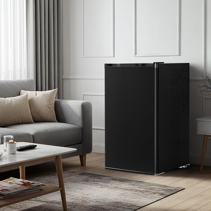 Antarctic Star 3.2 Cu.Ft.Compact Refrigerator with Freezer, Mini Fridge Single Door with Adjustable Thermostat,Removable Glass Shelves for Apartment,Dorm,Office,Kitchen,BLACK