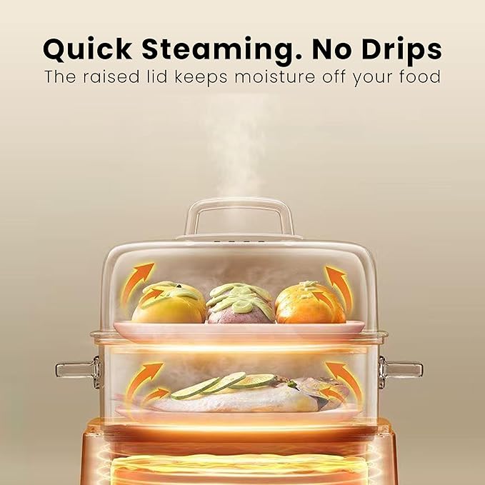 Electric Food Steamer 12.7 QT, Double-Tier 8-in-1 Vegetable & Meal Steamer, Stainless Steel, Timer & Keep Warm, Boil-Dry Protection, Healthy Cooking Kitchen Steamer