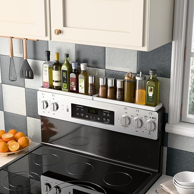 PEKER Magnetic Stove Top Shelf for 30" Stoves, Over Oven Shelf Above with Bamboo Spice Rack Organizer, Heat-Resistant, Space-Saving Solution for Kitchen Storage