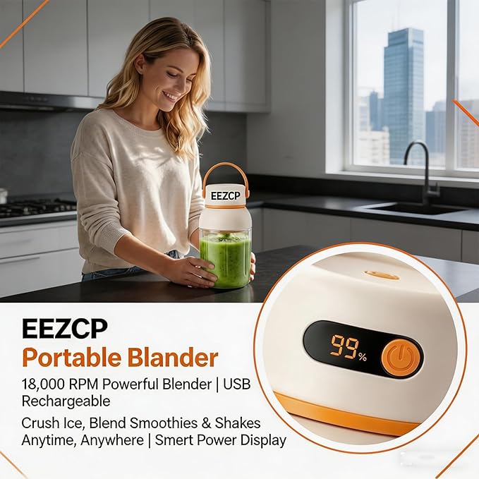 Portable Electric Juicer Cup with Zero Cord Hassle, USB-C Rechargeable, 36 Stainless Steel Blades, 18000 RPM Motor, Leakproof for Shakes,Smoothies,Travel,Gym,Office Outdoor (1200ML)