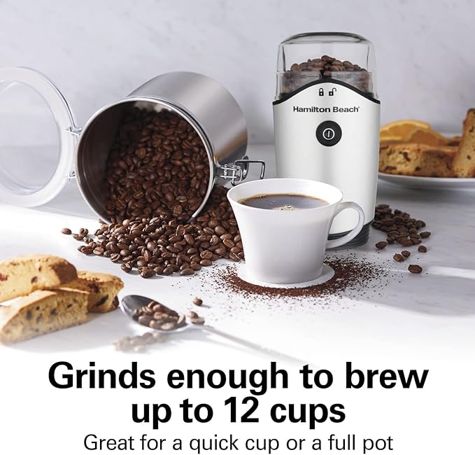 Hamilton Beach Juicer Machine, Big Mouth Large 3” Feed Chute & 4.5oz Electric Coffee Grinder For Beans, Spices & More, Stainless Steel Blades, Silver (80350RV)