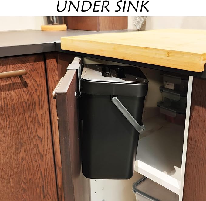 1.3 Gallon/ 5L Compost Bin Indoor Kitchen and 3.2 Gallon/12L Small Trash Can with Lid for Kitchen Cabinet,Black