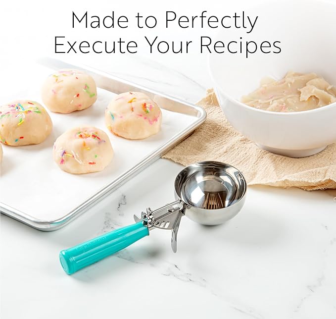 Restaurantware Met Lux 4.66 Ounce Portion Scoop 1 Trigger Release Cookie Scoop - With White Handle Stainless Steel Disher For Portion Control Scoop Cookie Dough Cupcake Batter Or Ice Cream