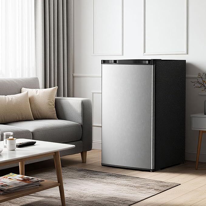 Antarctic Star 3.2 Cu.Ft.Compact Refrigerator with Freezer, Mini Fridge Single Door with Adjustable Thermostat,Removable Glass Shelves for Apartment,Dorm,Office,Kitchen,SILVER