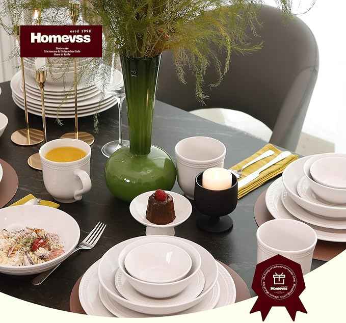 Peal Dots Stoneware Dinnerware Set (42pc Set, White)
