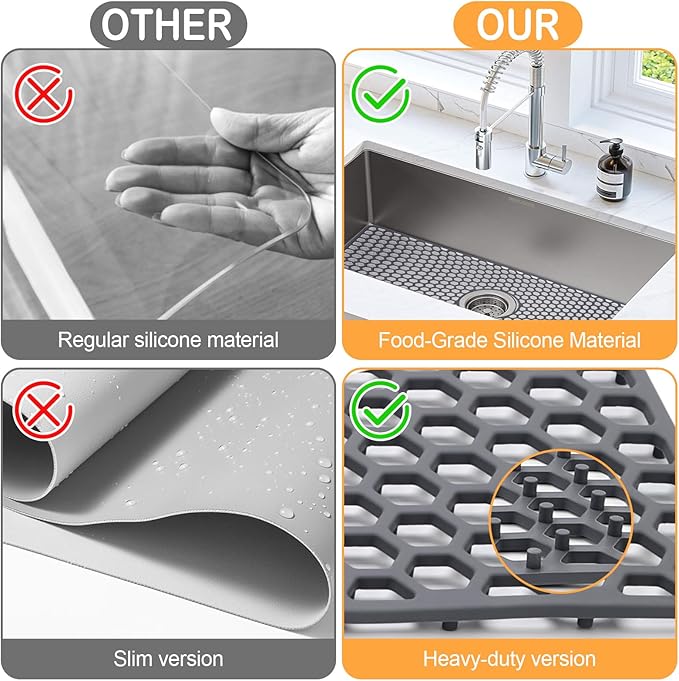 Sink Protectors for Kitchen Sink, 24.8"x 13" Farmhouse Kitchen Sink Protector Grid, Silicone Mat for Farmhouse Stainless Steel Porcelain Sink(Center Drain)